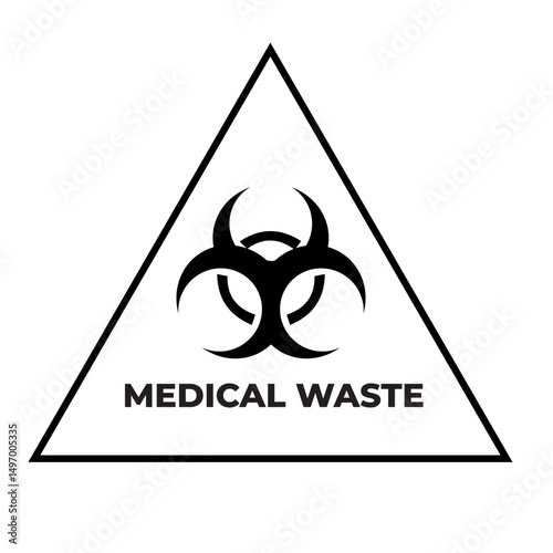 Line icon illustration of medical waste disposal bin, yellow in color with a medical waste warning logo, hospital waste container, isolated on white background
