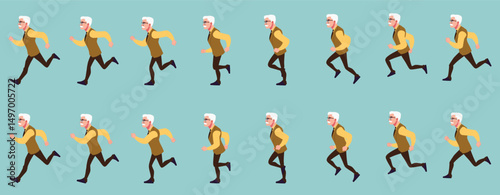 businessman running animation, run cycle animation sprite sheet, frame by frame run animation