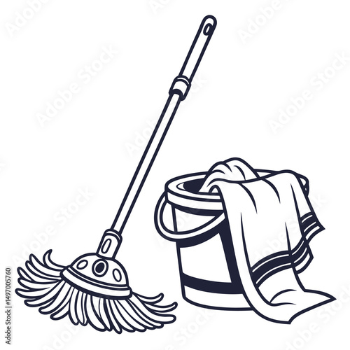 Cleaning mop icon vector art on white background. cleaning icon logo, Adobe Illustrator Artwork