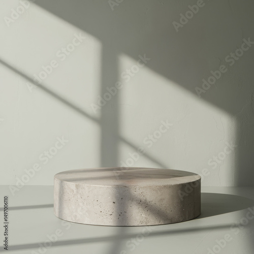 Modern concrete cylindrical podium with natural light and shadow play
