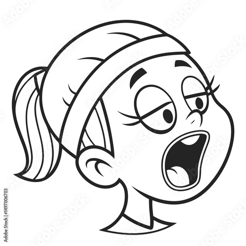 Yawn female face emoticon vector. Adobe Illustrator Artwork