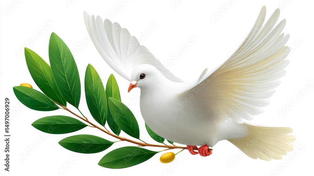 Obraz premium White Dove with Olive Branch Watercolor Painting
