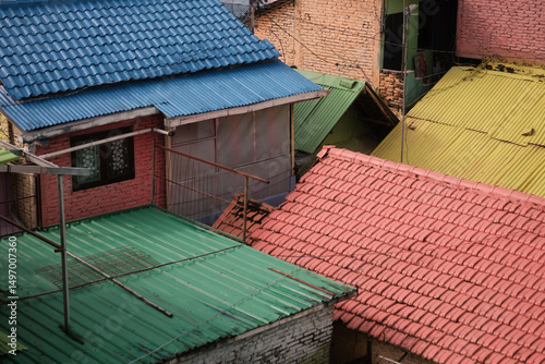 detail on walls and roofs of colorful houses. Java, Indonesia - 24th March 2025