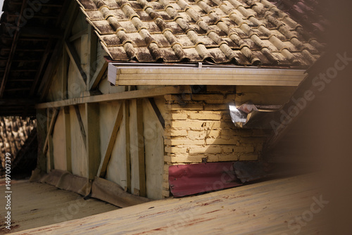 detail on walls and roofs of colorful houses. Java, Indonesia - 24th March 2025