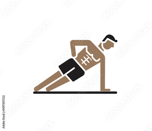 Man doing side plank vector icon isolated on white. 