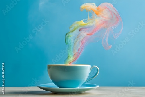 Colorful Smoke Rising From Tea Cup Creates Abstract Art