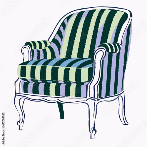 Striped Armchair, Upholstered Chair, Vintage Style