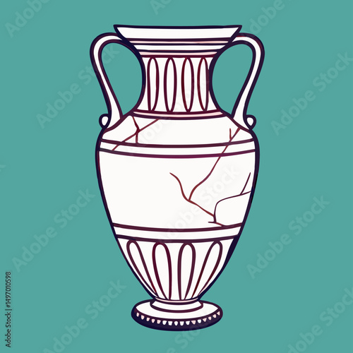 Ancient Greek Amphoras, Cracked Vase Illustration