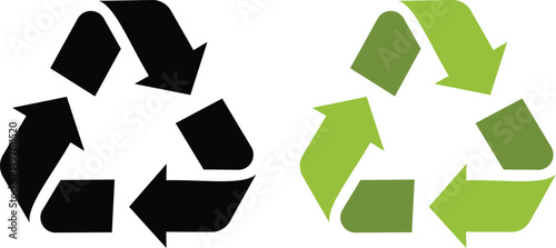 Recycle icon set. Recycling arrow icons. Reusing symbols. Recycling label. Recycle badge. Recycling icons. reuse and reduce icons. green and black icon of  Recycling. in modern design. Vector
