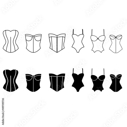 Corset icon vector set. pair of stays illustration sign collection. foundation garment symbol or logo.