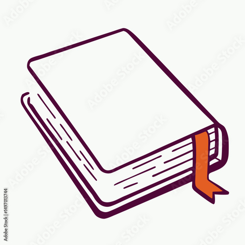 Closed Book with Orange Bookmark, Simple Illustration