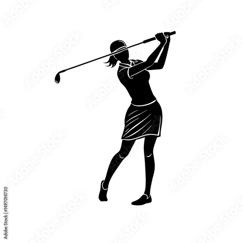 Silhouette Illustration Of A Woman Playing Golf Illustration