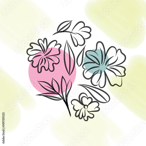 Elegant Minimalist Floral Design with Pastel Watercolor Background