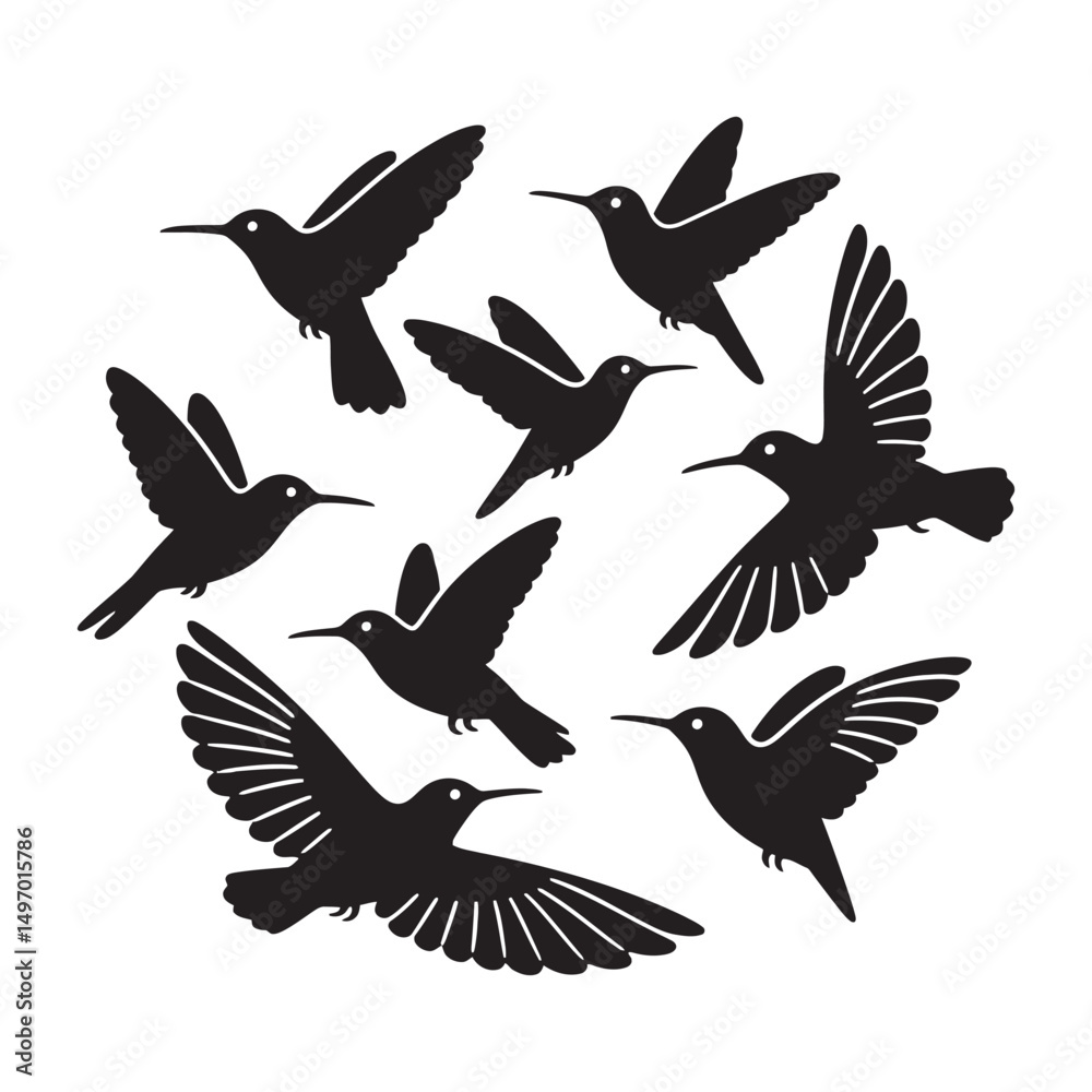 Fototapeta premium A curated set of minimalist hummingbird vector illustrations featuring sleek lines, simple shapes, and elegant designs ideal for modern projects.
