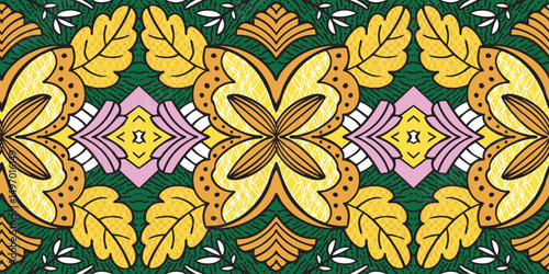 African ethnic traditional green pattern. seamless beautiful Kitenge, chitenge,Ankara style. fashion design in colorful. Geometric flower abstract motif. Floral Ankara prints, African wax prints