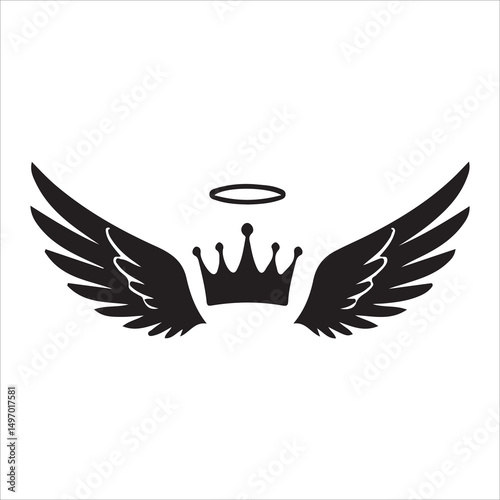 Majestic Crown with Angel Wings and Halo Icon: Symbolizing Royalty, Divinity, Purity, Power, and Heavenly Authority