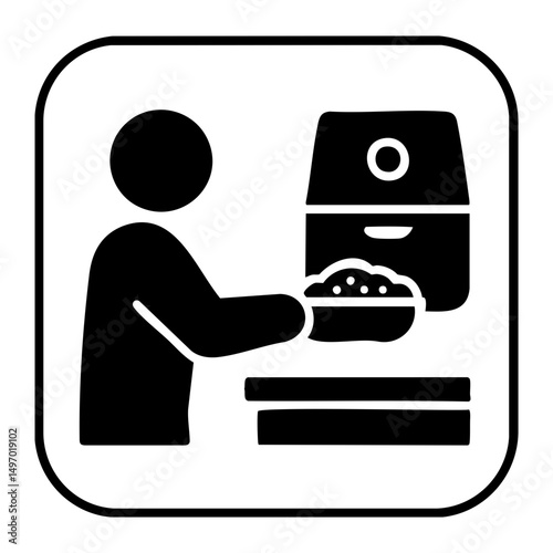 Air fryer cooking icon with person preparing food
