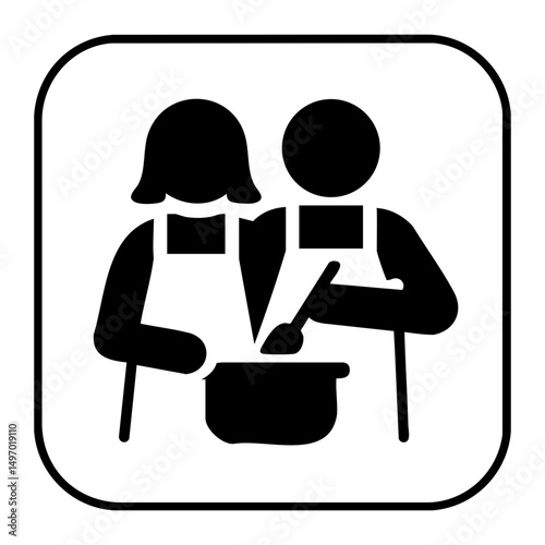 Couple cooking icon for teamwork in kitchen