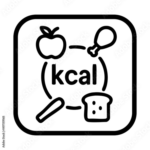 Calorie tracking icon with food categories and kcal label