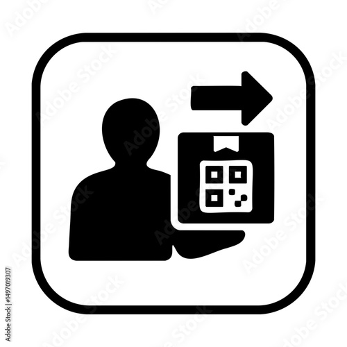 Parcel return icon with person and QR code