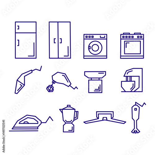 Kitchen appliance silhouette icons set