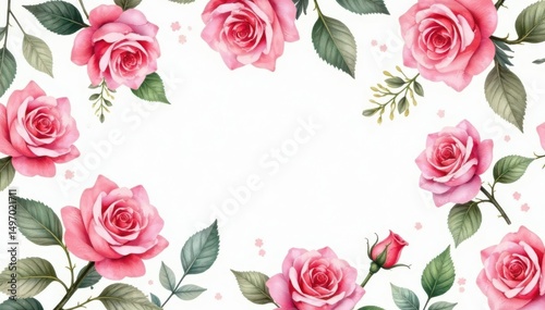 Delicate watercolor roses & leaves, repeating floral design, design element, vintage, pattern