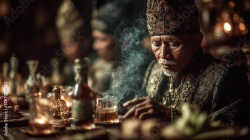 Wallpaper Mural Elderly Man with Regal Attire and Smoking a Cigar in Luxurious Setting Torontodigital.ca