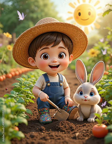Realistic 3D stylized Little Farmer photo