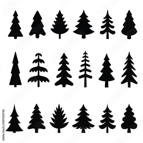 pine tree silhouettes. pine tree vector. evergreen tree.  Christmas tree vector 