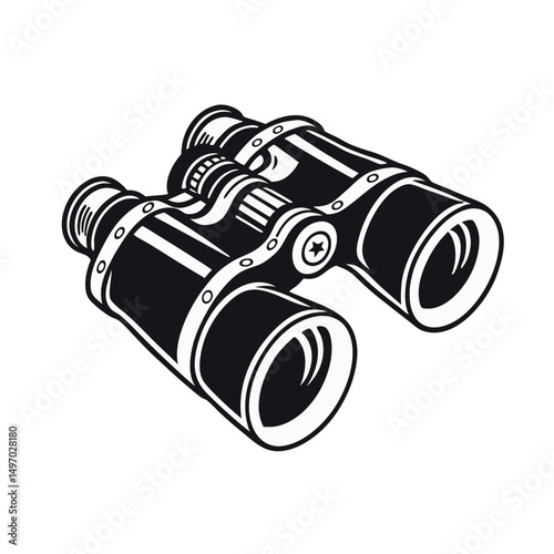 Black and white binocular vector illustration isolated on white background