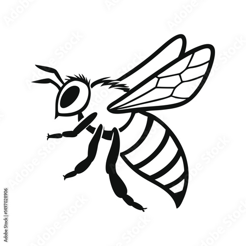 Black Honey bee clipart, silhouette of insect flying bee vector illustration isolated white background