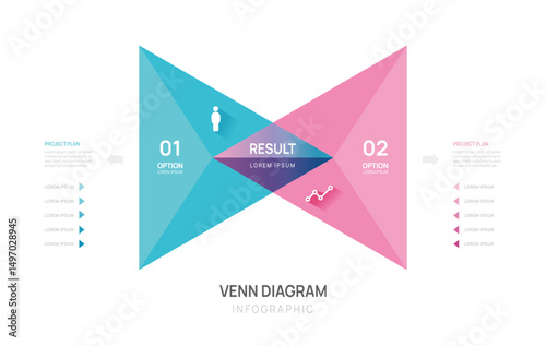 Venn diagram infographic triangle geometric chart template for business presentation vector illustration.