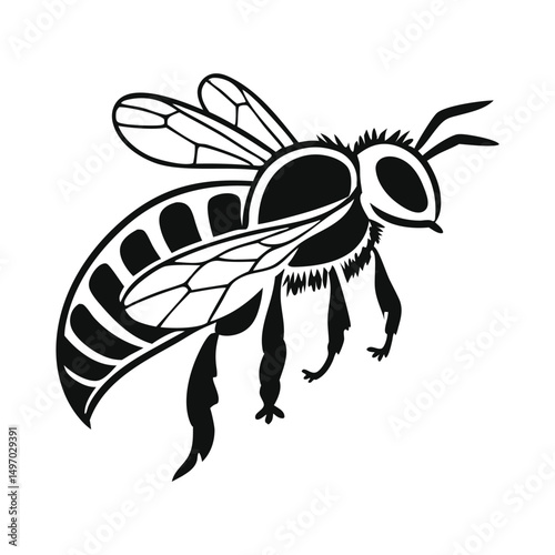 Black Honey bee clipart, silhouette of insect bee vector illustration isolated white background