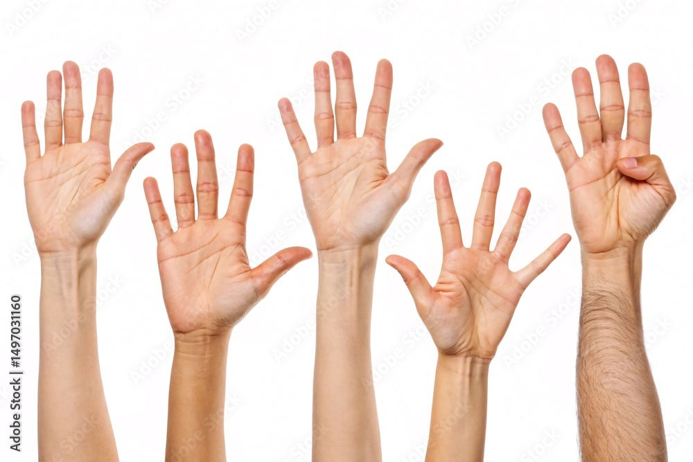 Hands Raised A diverse group of open palms counting and gesturing Hands Raised A diverse group of open palms counting and gesturing