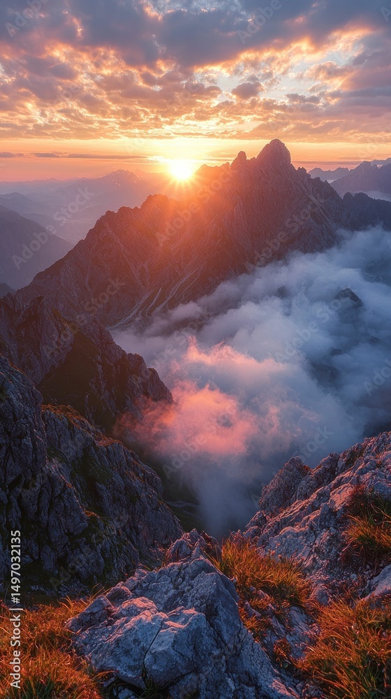 Naklejka premium Majestic Sunset over the Mountain Peaks