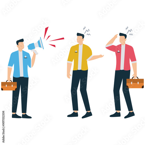 Toxic Businessman Using Megaphone to Blame Others