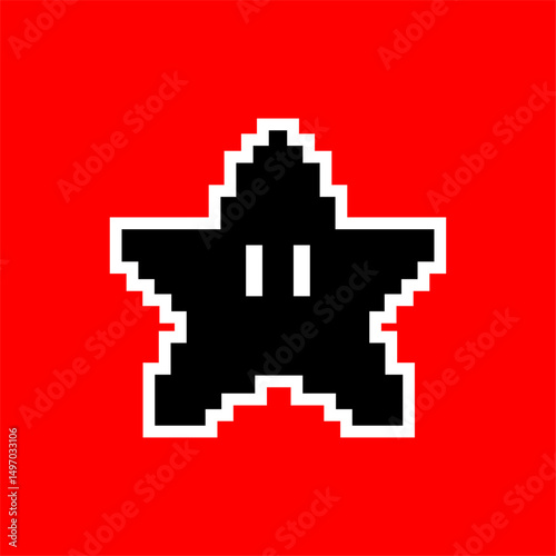 Pixel Star Icon Illustration on Red Background
