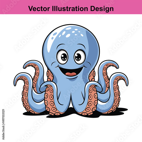 Cute cartoon octopus illustration vector design for kids