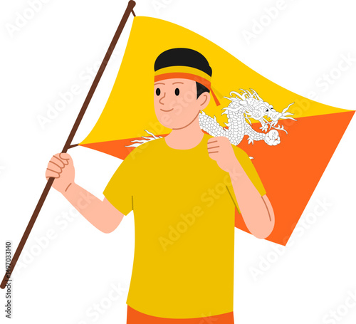Young man holding the Bhutan flag