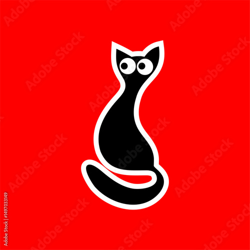 Minimalist Black Cat Silhouette on Red Background
