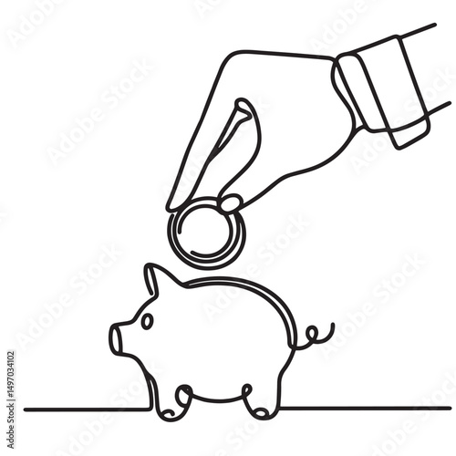 piggy bank in hand  vector illustration simple one line drawing