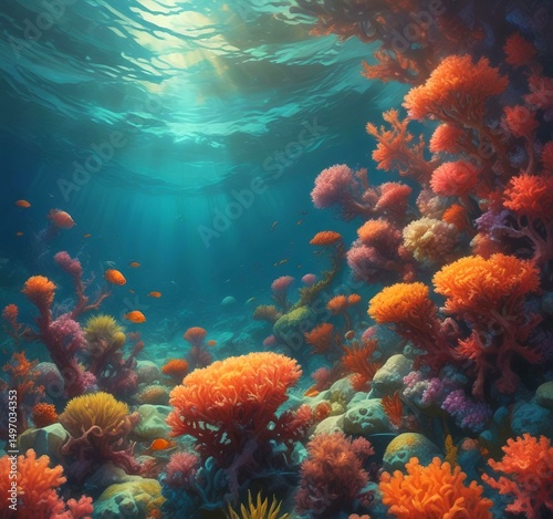 Wallpaper Mural Illustration of underwater coral environment. Torontodigital.ca