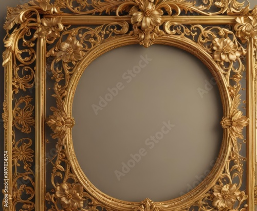 Elegant gold filigree & floral frame, retro feel,  decorative,  photo frame