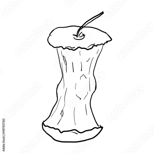 Apple core bitten fruit sketch. Apple fruit waste doodle hand drawn.