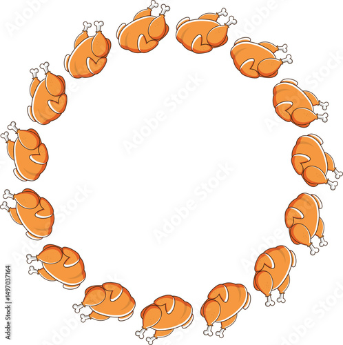 Roast chicken, vector illustration, clipart, for designers and backgrounds, circular border, frame..