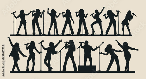 singer silhouette set vector illustration