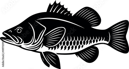 Barramundi fish vector black silhouette cricut print design isolated on a plain white background