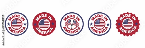 Set of Stamps made in the America, label set of made in USA, logo set made in the America, America flag, usa flag , tag, seal, icon, stamp, label, logo for American products, for packaging, advertise