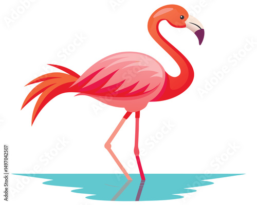 a flamingo with pink feathers and long legs standing gracefully