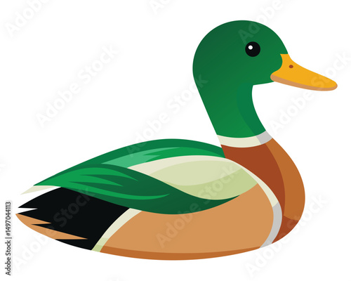 a realistic watercolor of a mallard duck with its green head and brown body